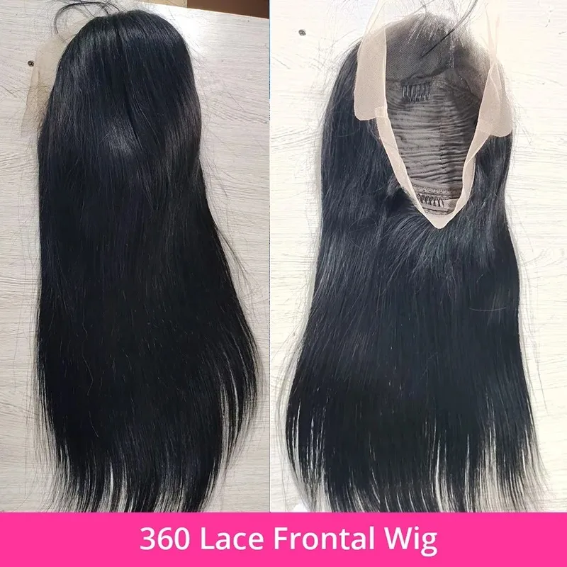 Peluca de cabello humano liso brasileño para mujeres negras, postizo de encaje Frontal transparente, 30 pulgadas, 13x4, 13x6, HD, 360