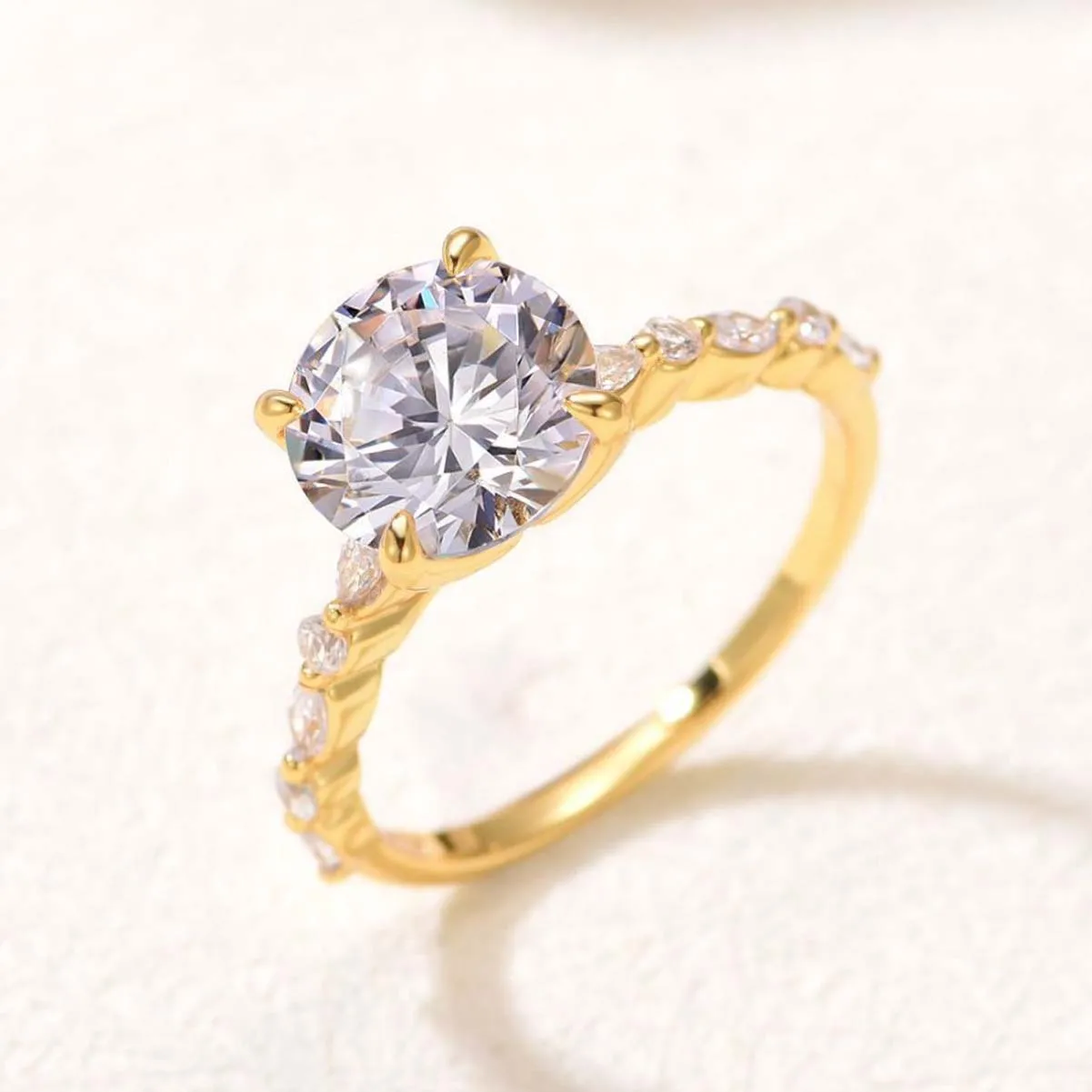 MUXIFC 3 Carat Round Cut Moissanite Wedding Ring For Women S925 Sterling Silver Plated 18k Gold GRA Certificate Engagement Band