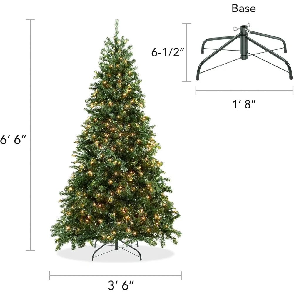 Christmas Tree Decoration, 6.5FT Realistic Pre Lit Green Spruce Artificial Holiday Christmas Tree with Sturdy Metal Bracket