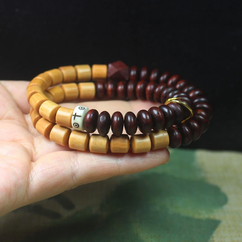 

Zambian rosewood and blood sandalwood abacus bead double-layer bracelet, sandalwood barrel beads, Buddhist prayer beads
