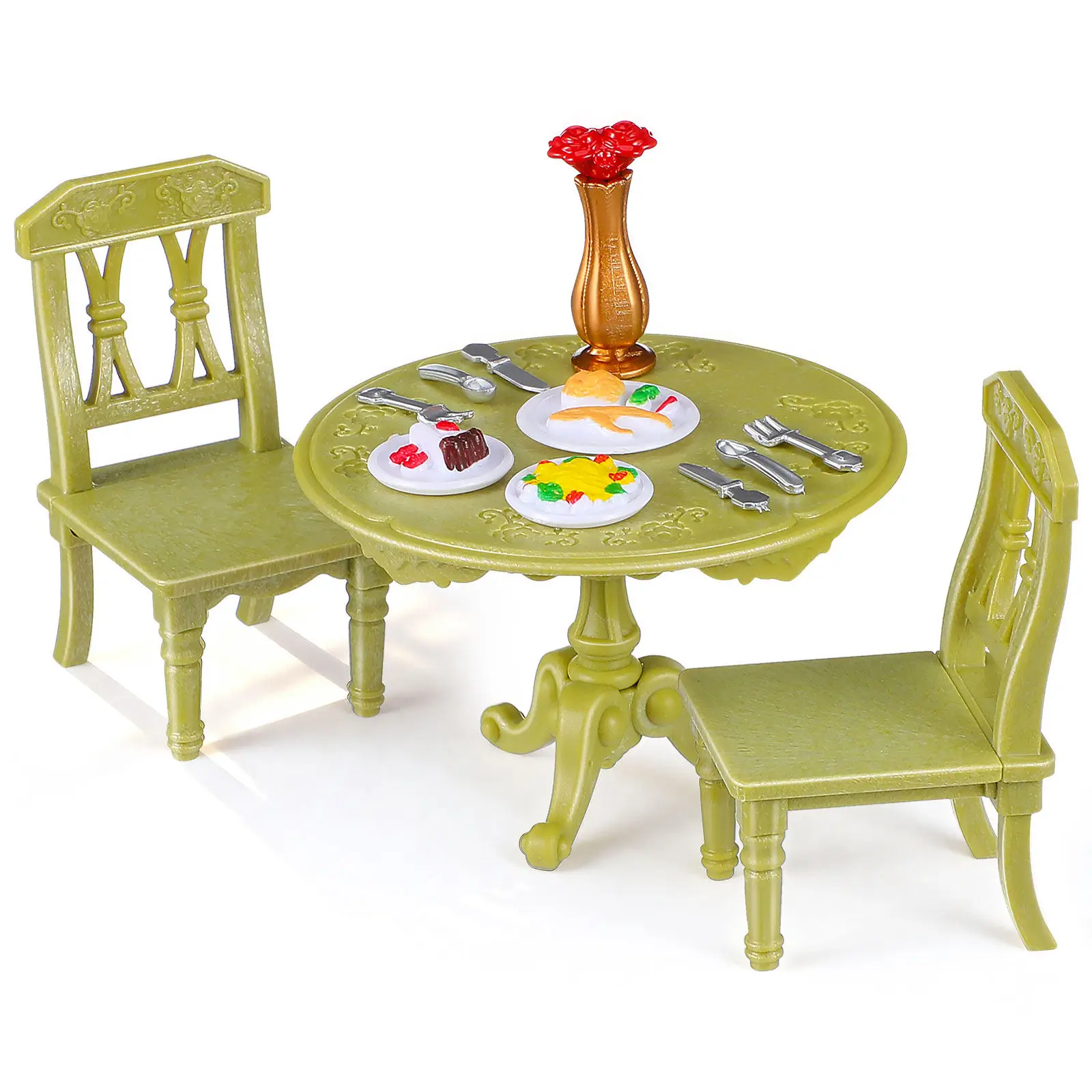 

1Set Miniature Dining Table and Chair Set for Dollhouse Kitchen Realistic ABS Furniture Space Saving Creative Play Decorative