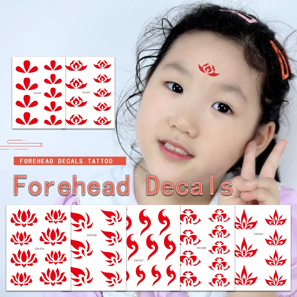 

Cute Flame Forehead Decals Children Water Transfer Waterproof Temporary Tattoo Stickers For Kids Girl Party Makeup Fake Tattoos