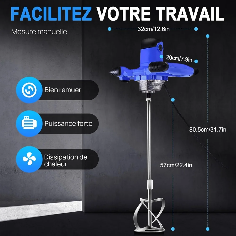 خلاط مجداف محمول بقدرة 2800 وات، 6 سرعات، أداة تحريك مزيج مثقاب كهربائي، لطلاء الجص الأسمنتي