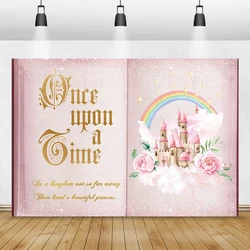 Once Upon A Time Backdrop Castle Photography Background Baby Shower Kids Magic Book Fairy Happy Birthday Room Decoration Banner