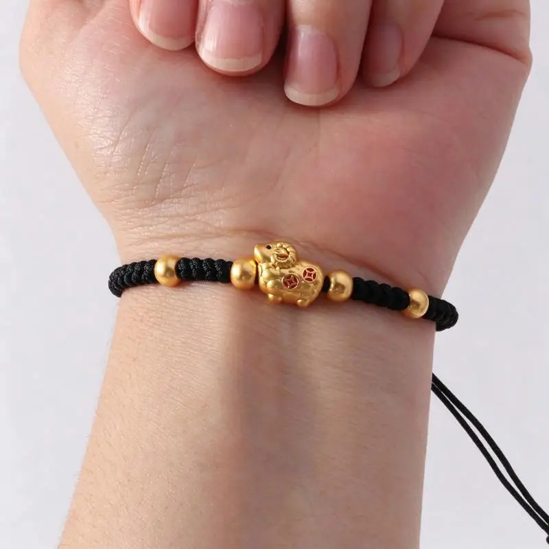 Handmade Red String Bracelet Zodiac Gold Charms Adjustable Size Good Luck Gifts New Year Daily Wear