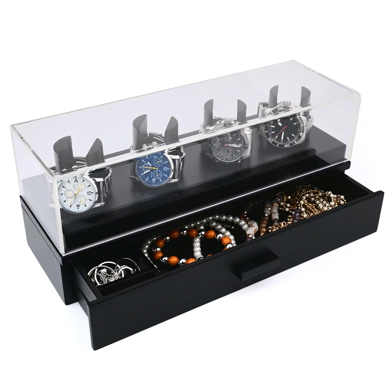 B-M Luxury 4-Position Walnut Watch And Knife Display Box Jewelry Ring Bracelet Organizer Case Sunglasses Storage Holder