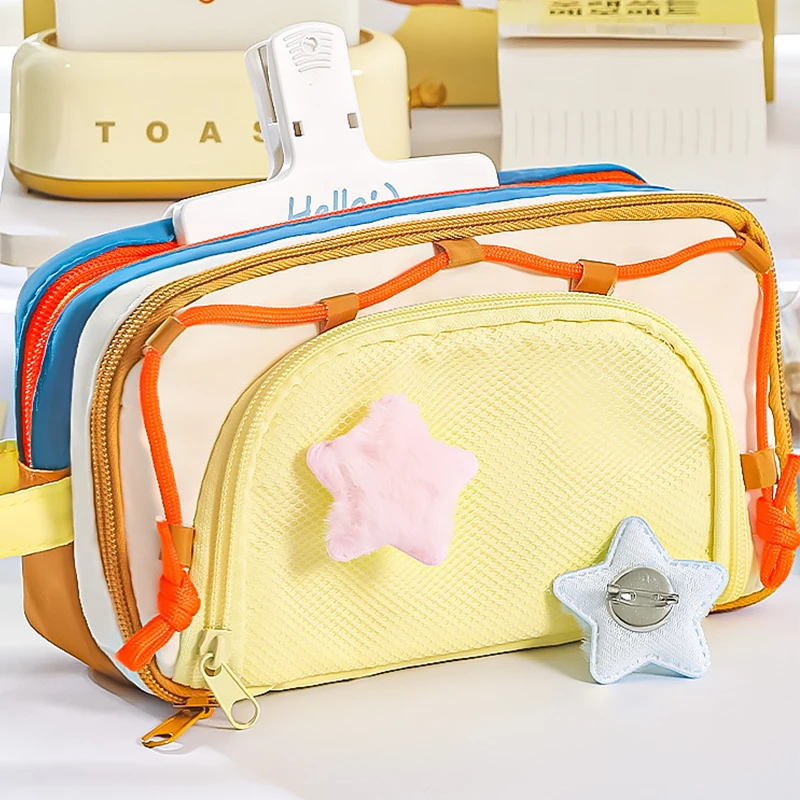 Estuche organizador portátil multicapa Kawaii para lápices, suministros de bolsa para bolígrafos con diseño de bloques de Color de gran capacidad, bonito bolso funcional