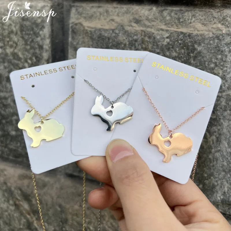 Fashion Stainless Steel Rabbit Necklaces Pendants for Women Bridesmaid Collares Cute Bunny Necklace Easter Jewelry Birthday Gift