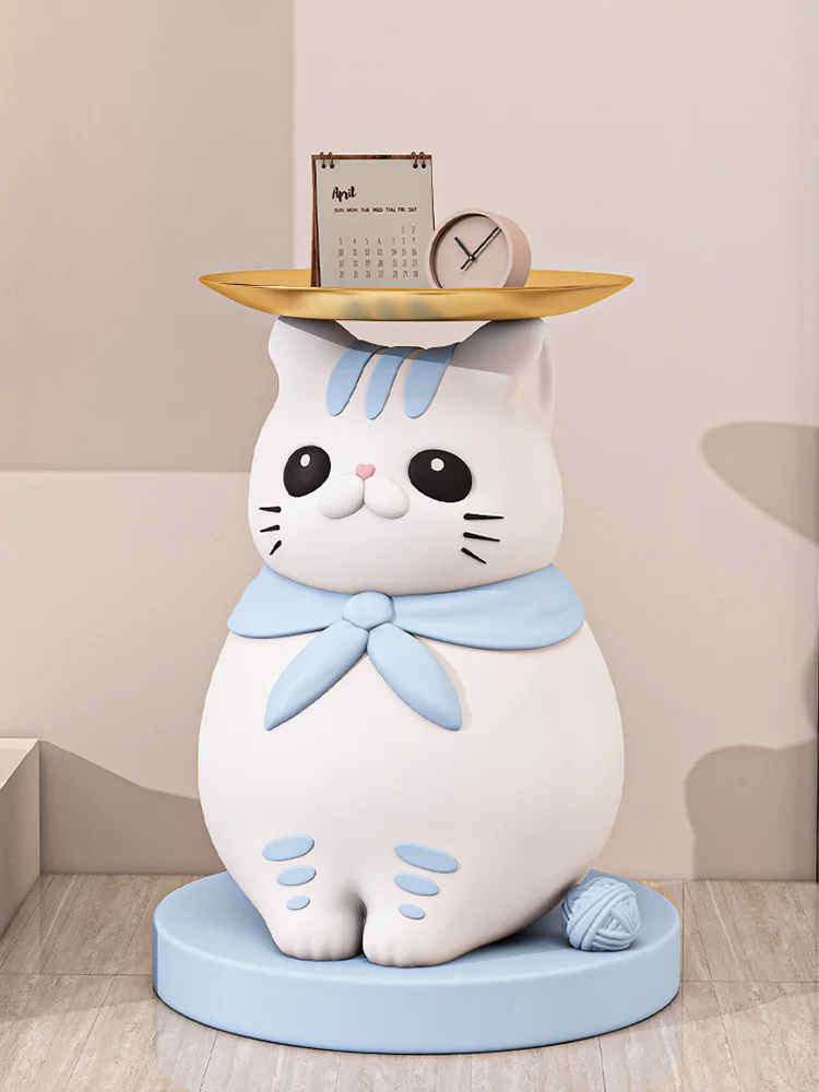 Home Decoration Large Landing Lucky Cat Sculptures Nordic Light Luxury Room Decor Home Accessories Can Storage Tray Side Table