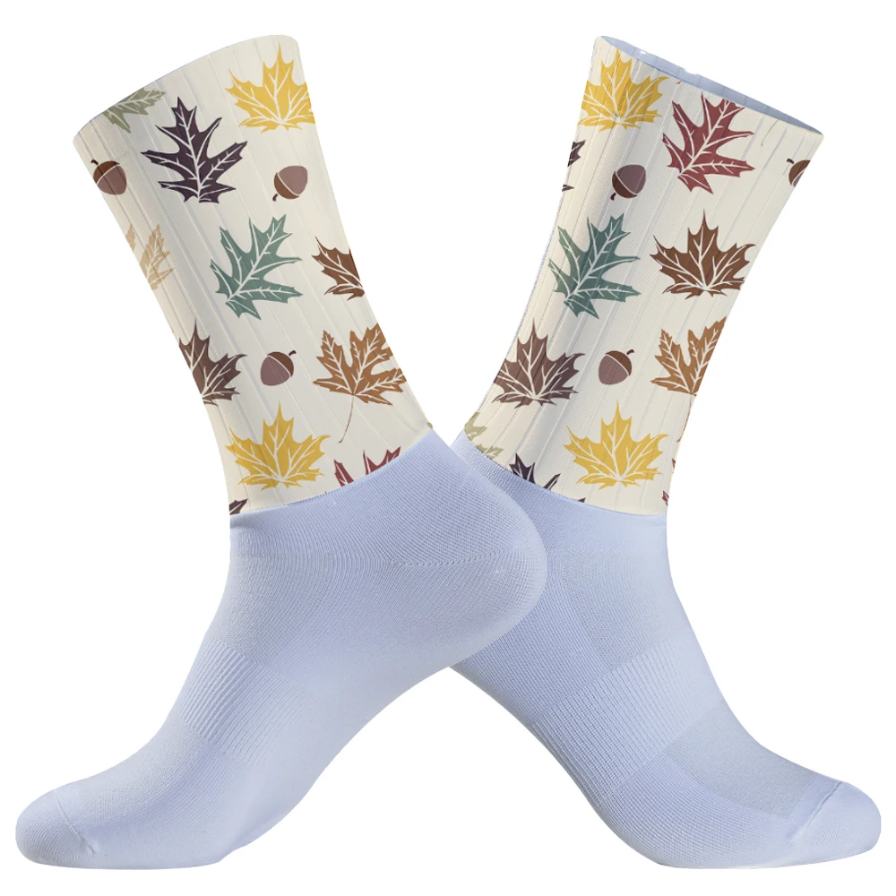 Chaussettes de sport coordonnantes avec motif cuir chevelu en érable, accessoire de compression pour vélo de route, course en plein air