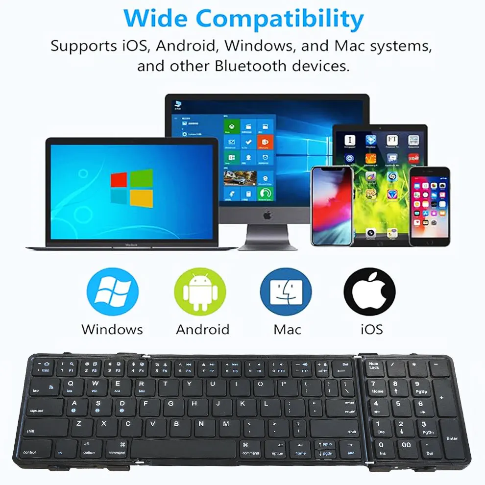 JOMAA Full Size Foldable Mobile Phone Keyboard with Numeric Keypad Rechargeable Portable Travel Bluetooth Keyboard
