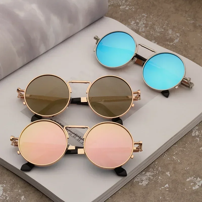 Vintage Men Sunglasses Women Retro Punk Round Metal Frame Colorful Lens Sun Glasses Fashion Eyewear Gafas sol mujer