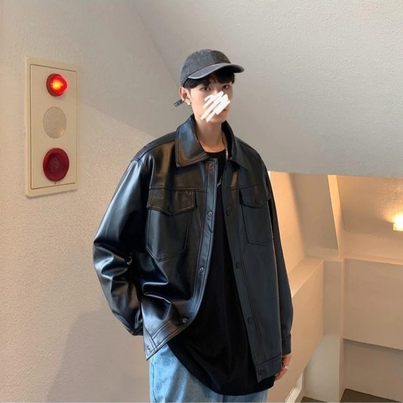 

Men's PU Leather Jacket Retro American Style Collared Streetwear Casual Outerwear for Autumn Winter​