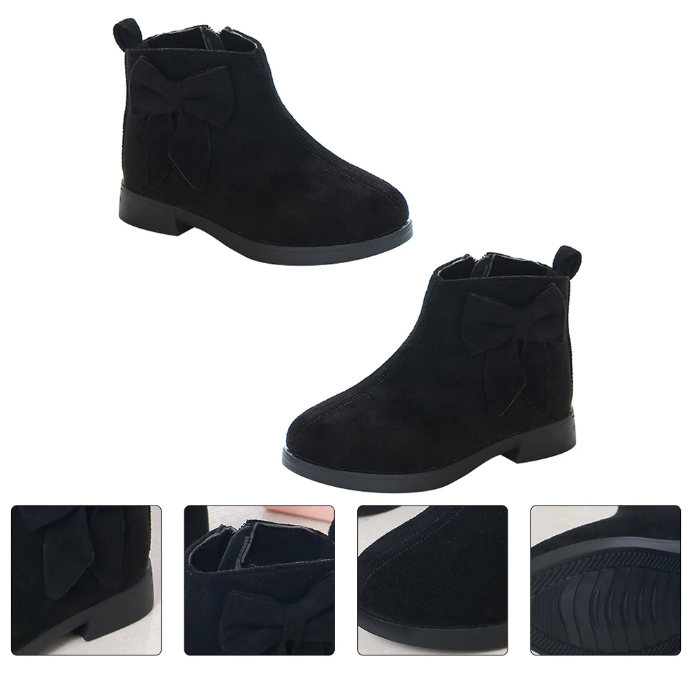 

Children Single Boots Girls Booties Kids Short Ankle Winter Shoes Bow Frilly Non Slip Rubber Sole Easy Wear Casual Shoes