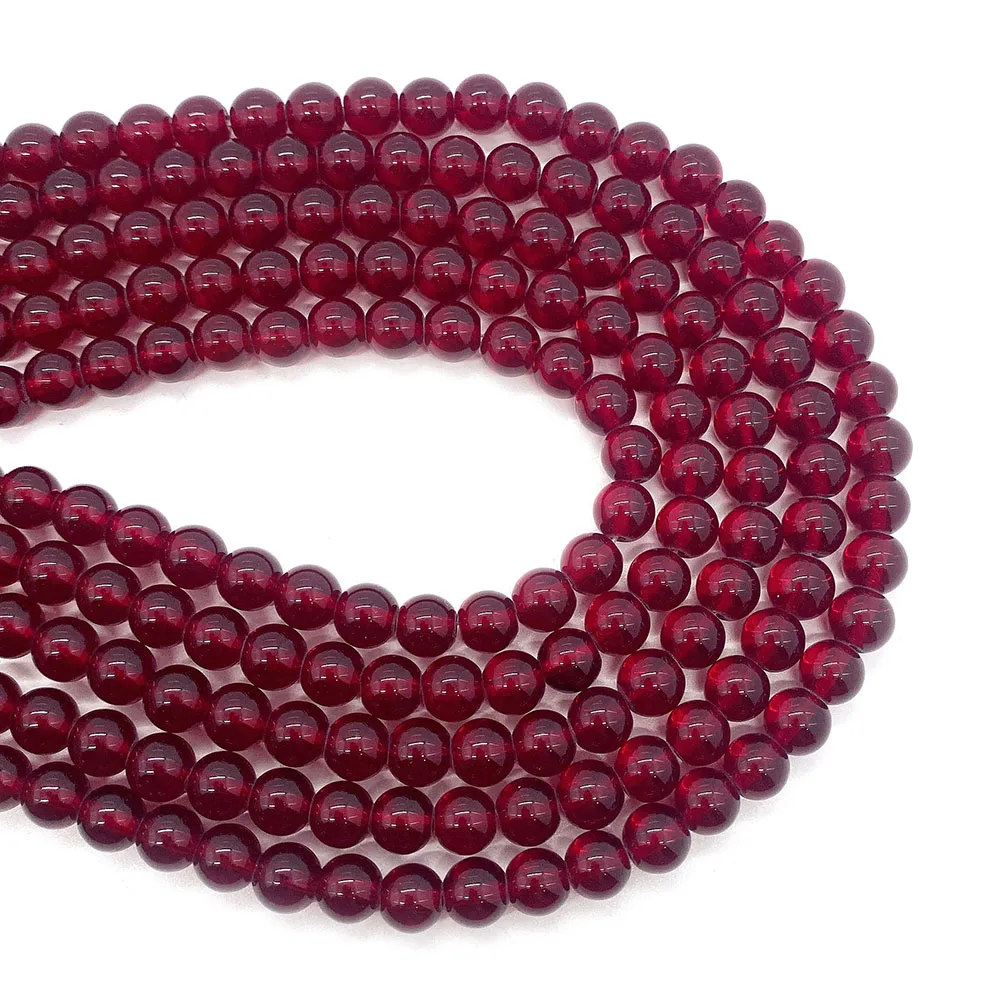 Natural Stone Dark Red Garnet Quartz Round Loose Spacer Beads for Jewelry Making DIY Bracelet Necklace Accessory 15'' 6/8/10 mm