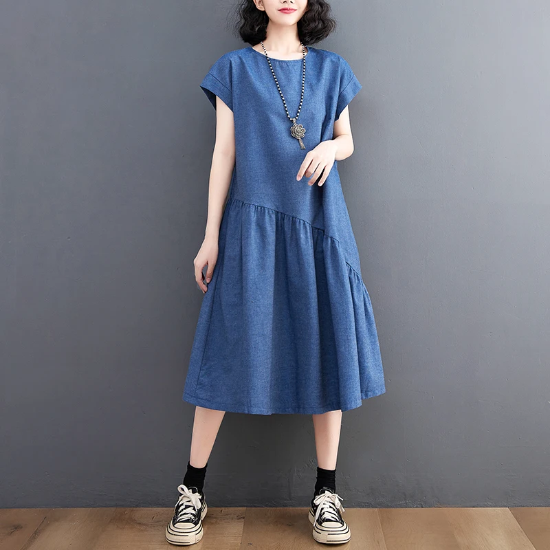 Ultra-loose  2023 New Women's SummeBlue Denim Dress Slim In Literary Temperament Soft Dress Comfortable In Ruffled Dress Female image 4