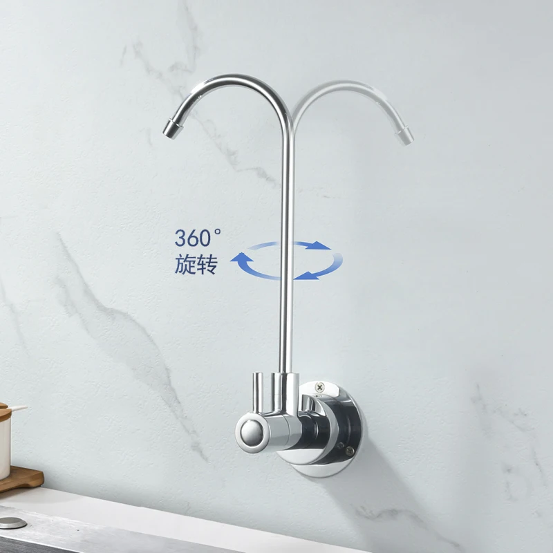 Kitchen Water Purifier Faucet Wall Mounted Single Cold Rotatable 360° Sink Faucet Modern One Handle Vessel Sink Faucet Chrome