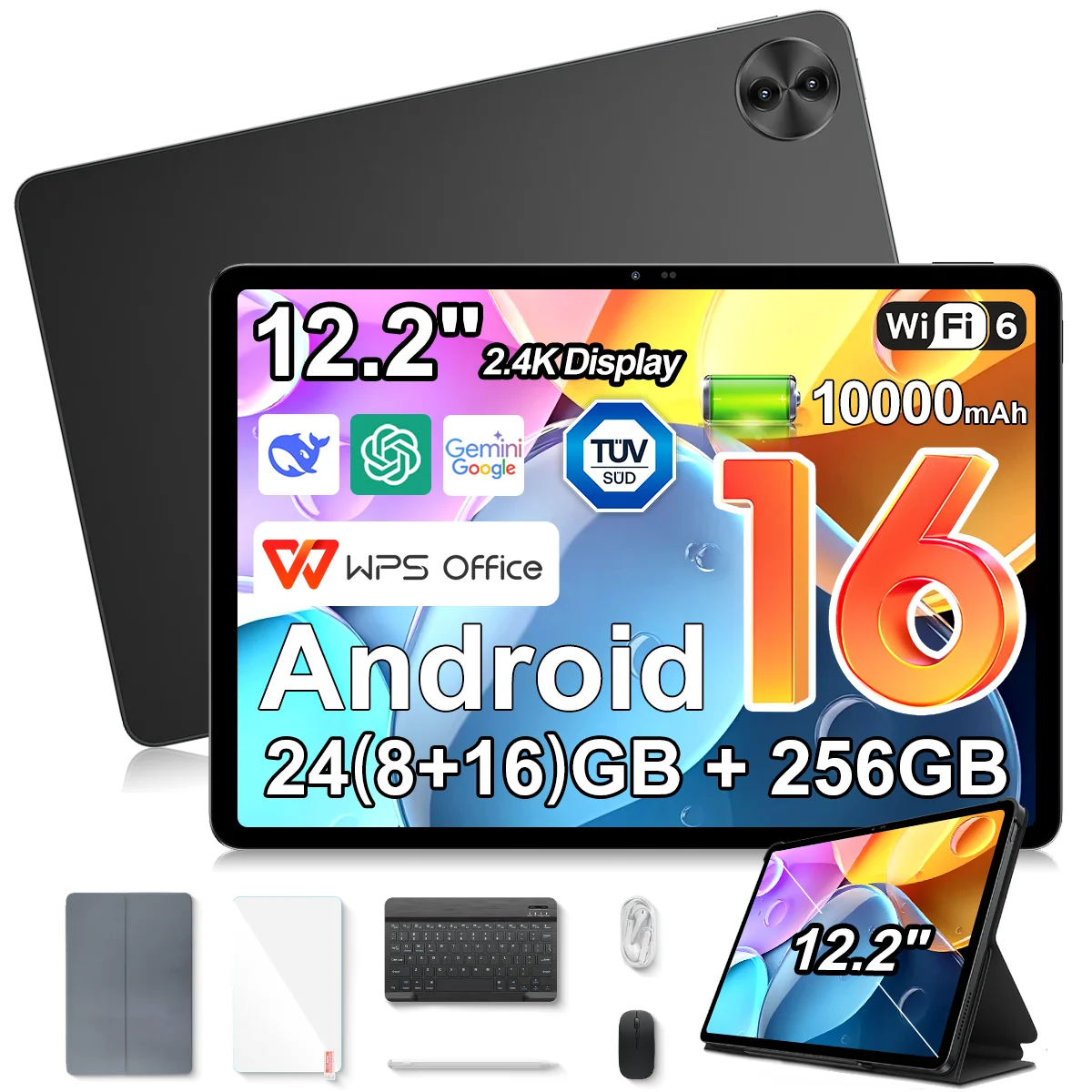 [Sin cargador de la UE] Tablet PC Blackview MEGA 5, pantalla IPS ultraclara de 12.2" 120Hz 2.4K, luz azul baja TÜV SÜD, 24GB(8+16) RAM