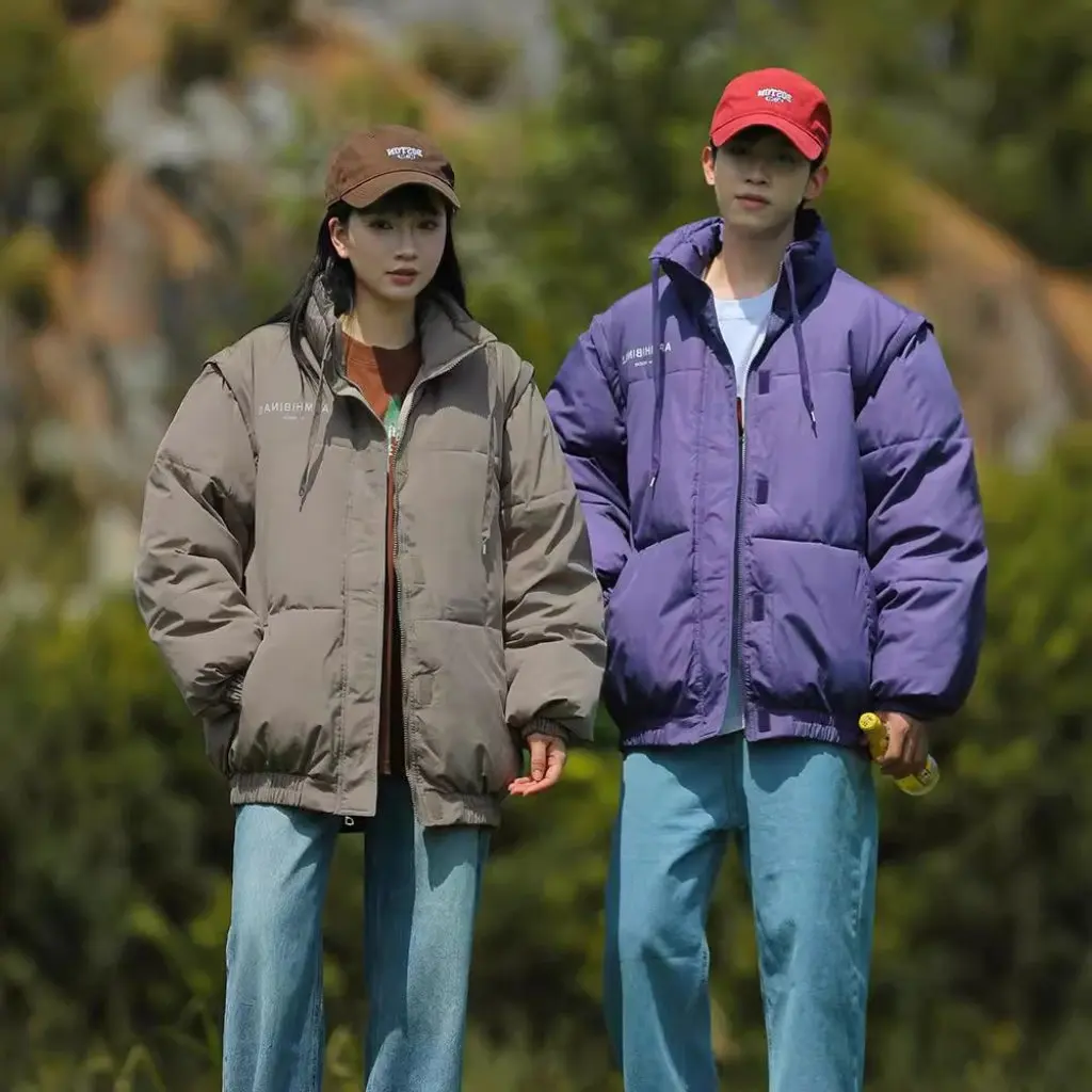 

Women's Short Cotton-padded Jacket Autumn Winter Korean Style Vertical Collar Thickened Baseball Suit for Couples Students