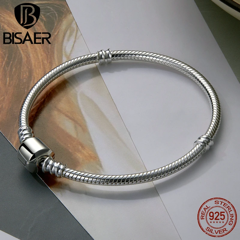 Imagem -02 - Bisaer 100 925 Prata Esterlina Clássico Cobra Pulseira Personalizado Charme Pulseiras para Mulheres de Luxo Jóias Finas Weus902