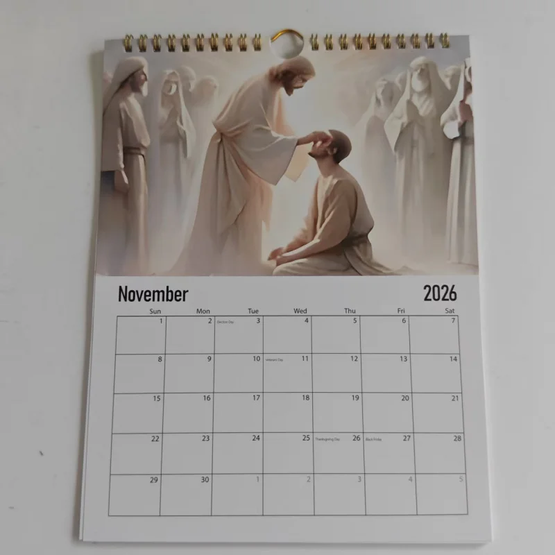 

Календарь с историями Библии «Иисус и баранина» на 2026 год — постер для печати акварельного искусства, настенный декор с религиозной тематикой