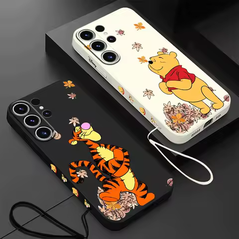 Disney Winnie the Pooh Phone Case for Samsung Galaxy S20 FE S21 S24 Ultra S22 Plus S23 Ultra 5G Square Liquid Cover Soft
