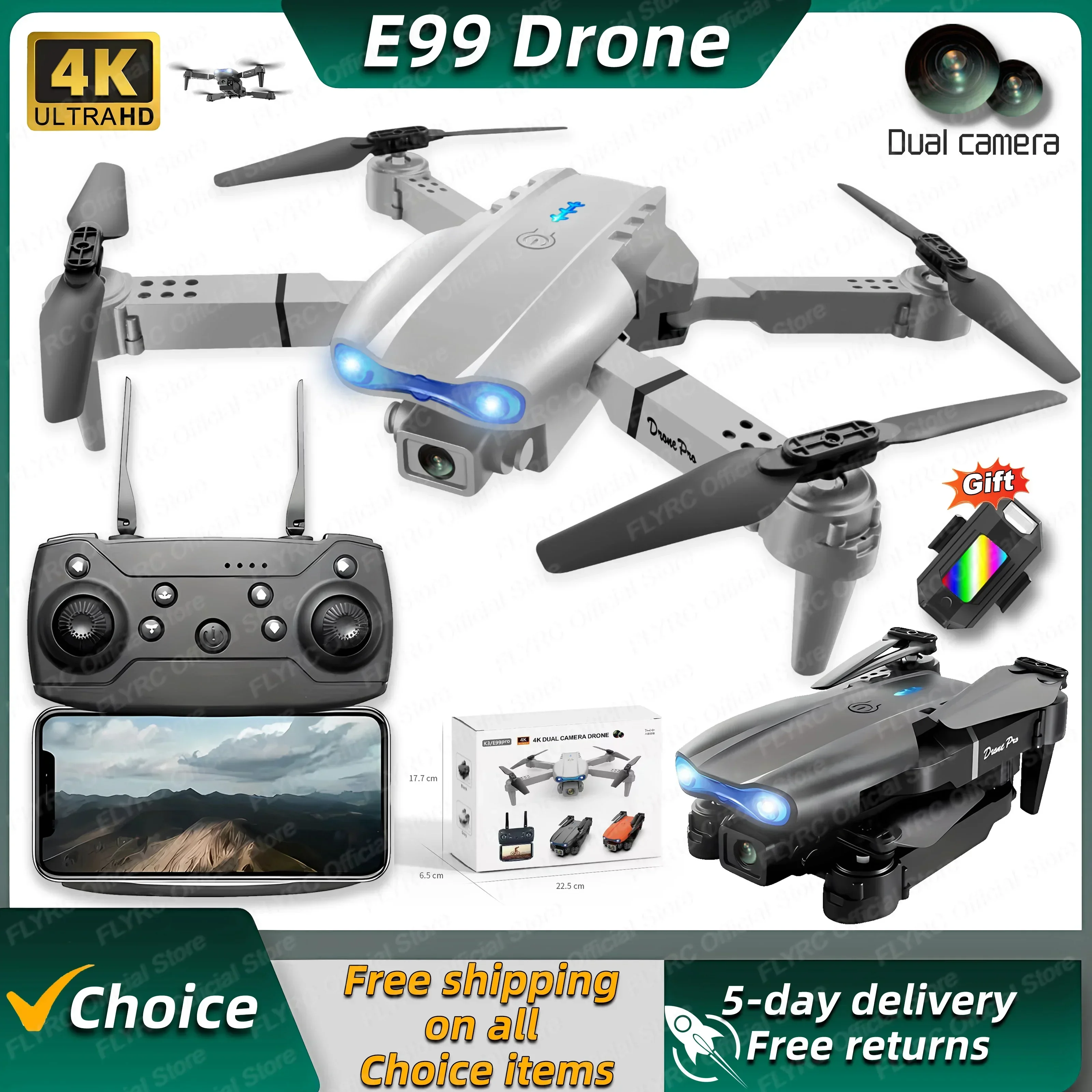 New MINI E99Pro RC Drone 4K Professinal With Wide Angle Dual HD Camera Foldable RC Helicopter 5G WIFI FPV Height Hold Apron Sell