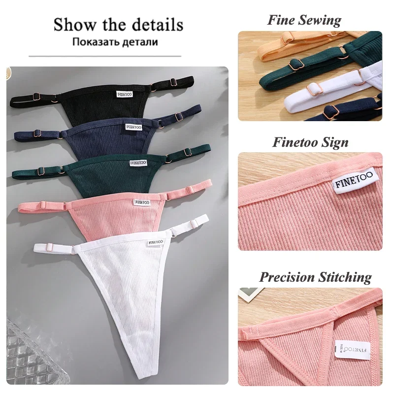 5Pcs Women's Cotton Adjustable Waist Panties Sexy Thongs G-String Solid Color S… - Image 5
