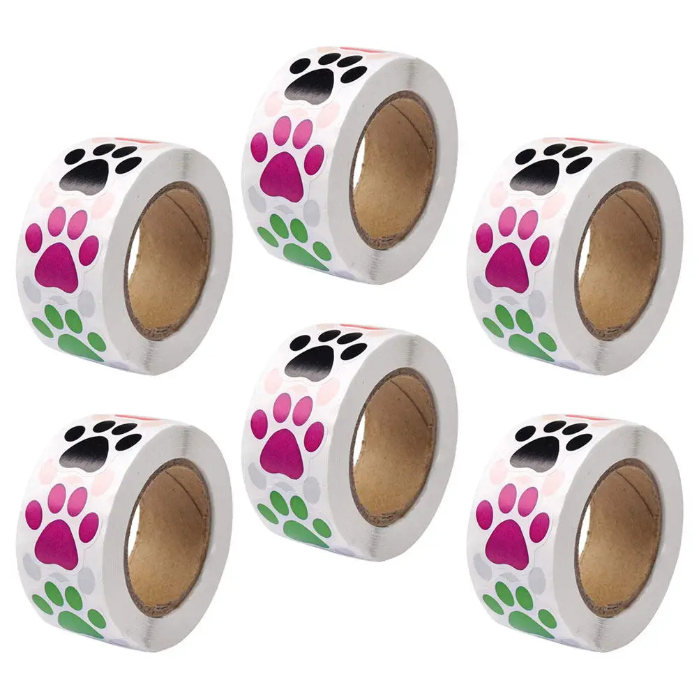 6 Rolls Cute Paw Print Stickers Pet Dog Claw Labels Roll Format Easy Tear Strong Stick for Kids Activities Classroom Incentives