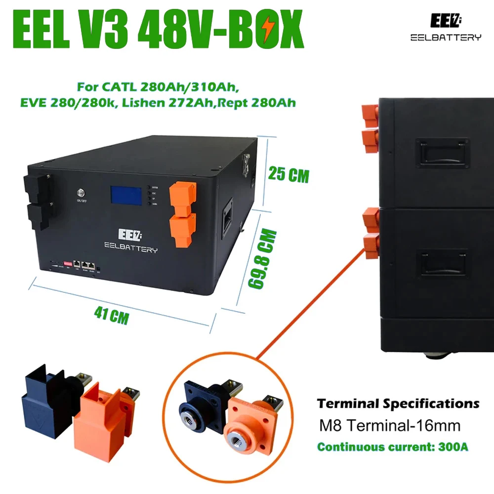 EEL 230Ah Battery Box V3 280Ah LiFePO4 16S 48V 200A DIY Solar Batteries Case With Fuse Stackable Camping Power Bank Server Rack