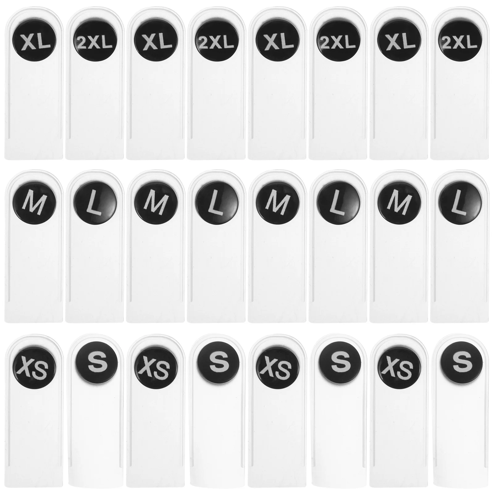 

60pcs Clothing Accessories Size Tags Plastic Embossed Buttons XS S M L XL 2XL Round Labels For Garments Clothes Storage