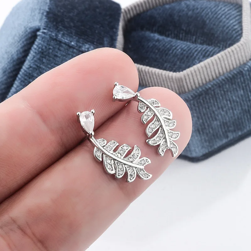 Fashionable 925 Silver Leaf Water Drop Oval Moon Long Earrings for Women Engagement Gift Jewelry One Piece Dropshipping