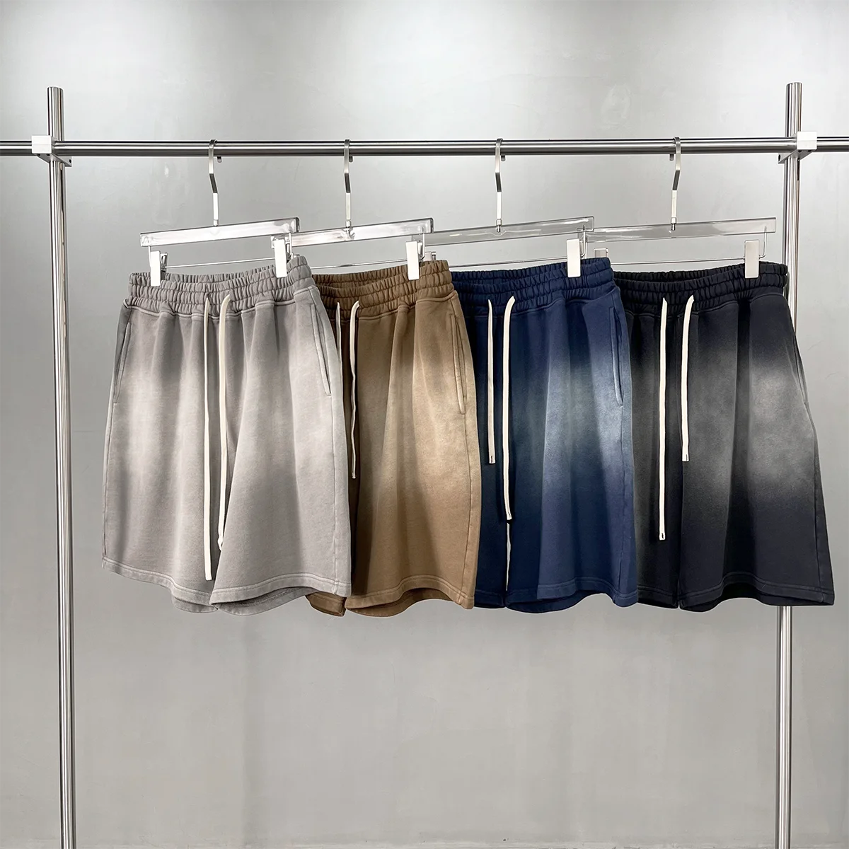 2026 Spray Dyeing Men's Shorts Water Retro Pure Cotton Loose Men's Middle Pants