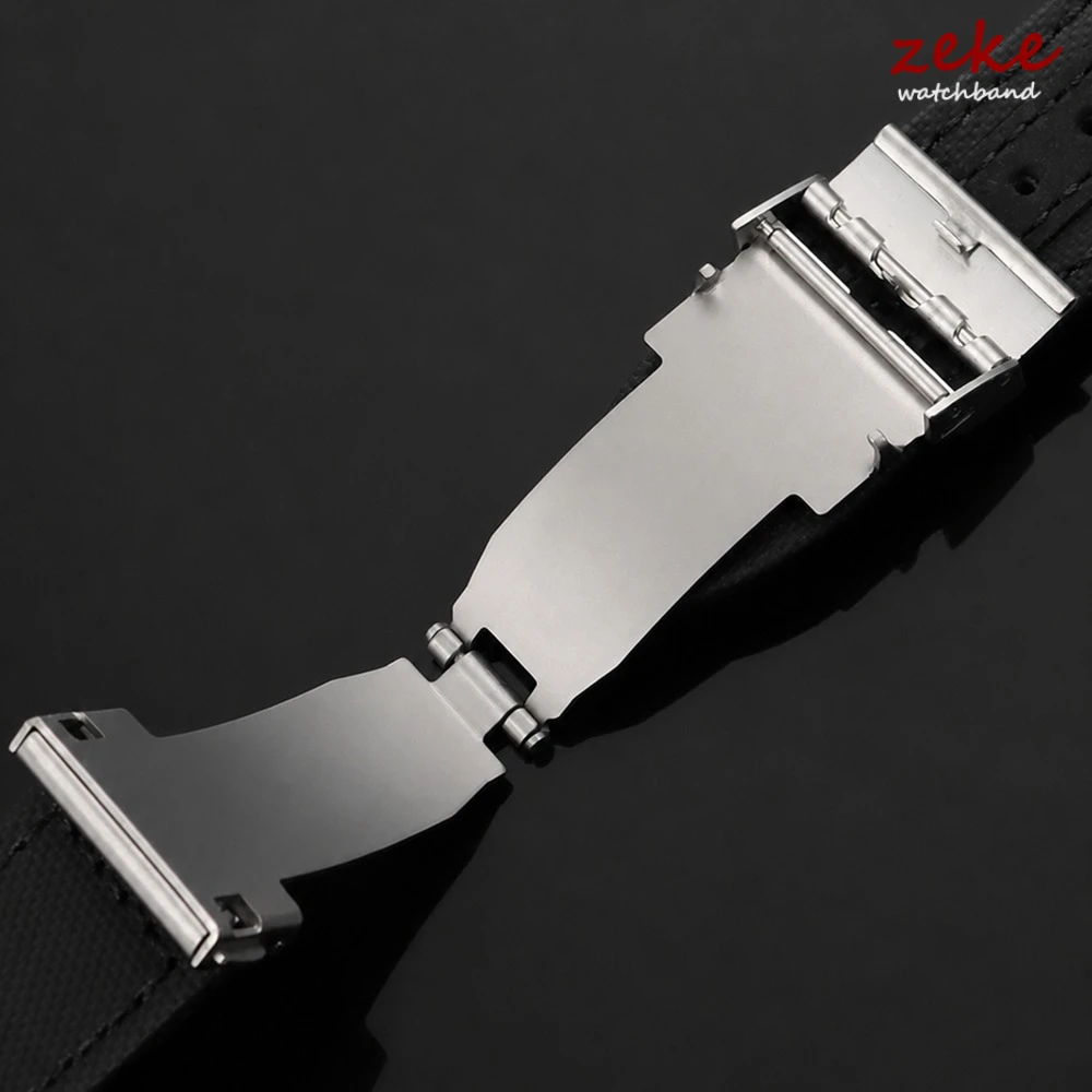 Stainless Steel Watch Band Buckle Silver 20mm 22mm Metal Watchband Double Press Automatic Clasp Leather Strap Buttom Accessories - view 3