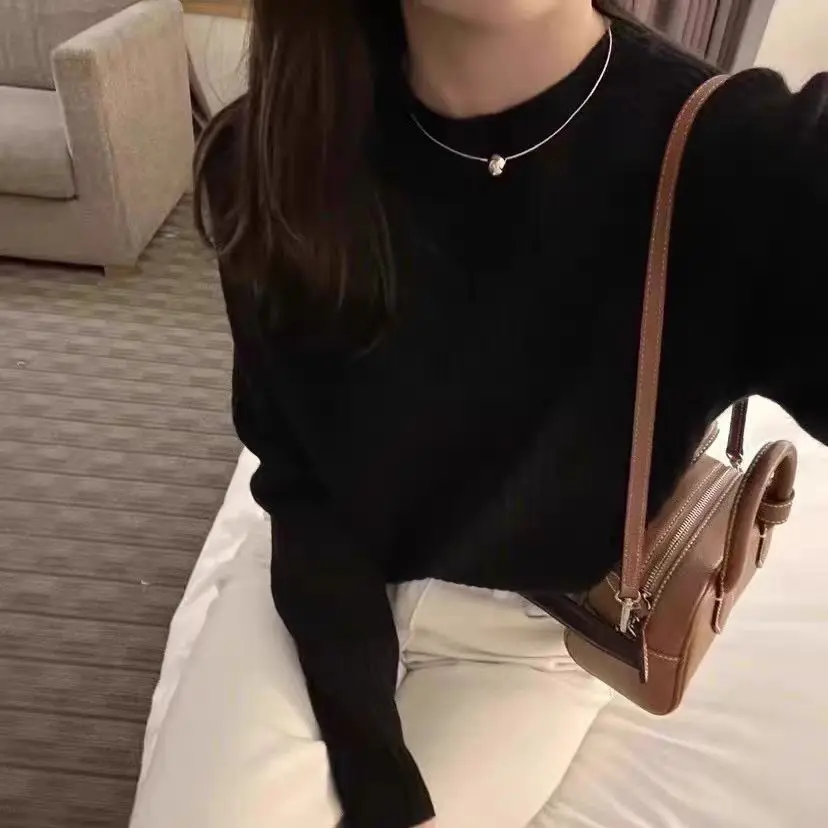 Damen-Pullover aus 100 % Merinowolle mit Rundhalsausschnitt, Herbst-Winter, dick, locker, lässig, modisch, gestrickt, Kaschmirpullover