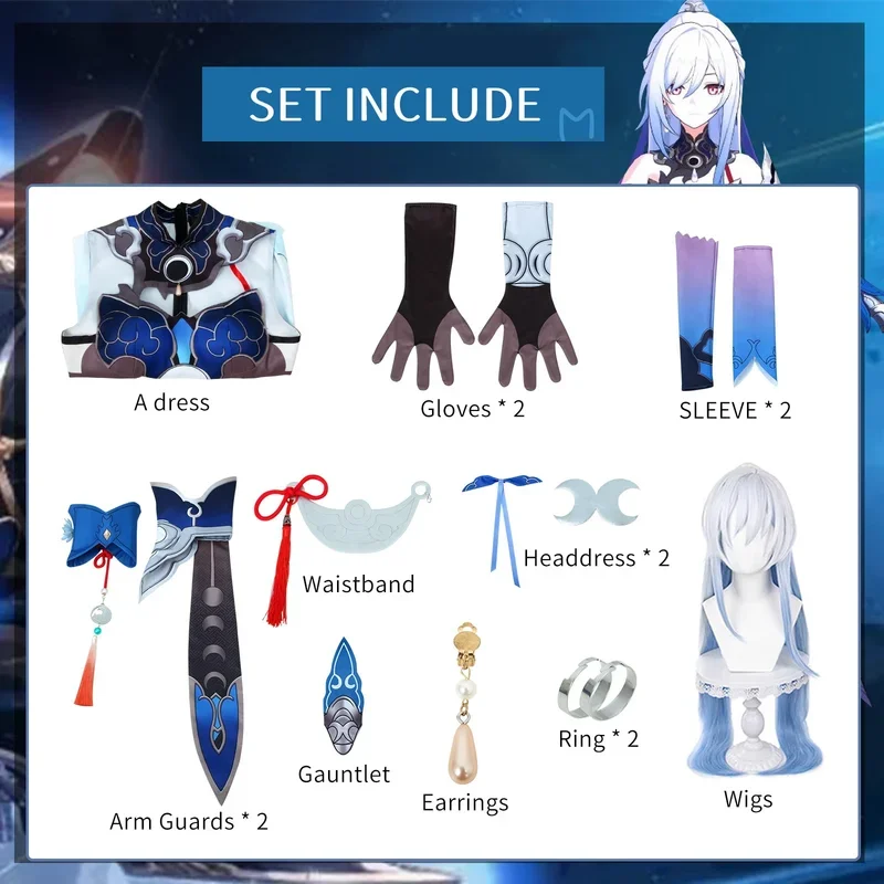Jingliu Cosplay Kostuum Honkai Star Rail Carnaval Uniform Pruik Anime Halloween Kostuums Mannen Game