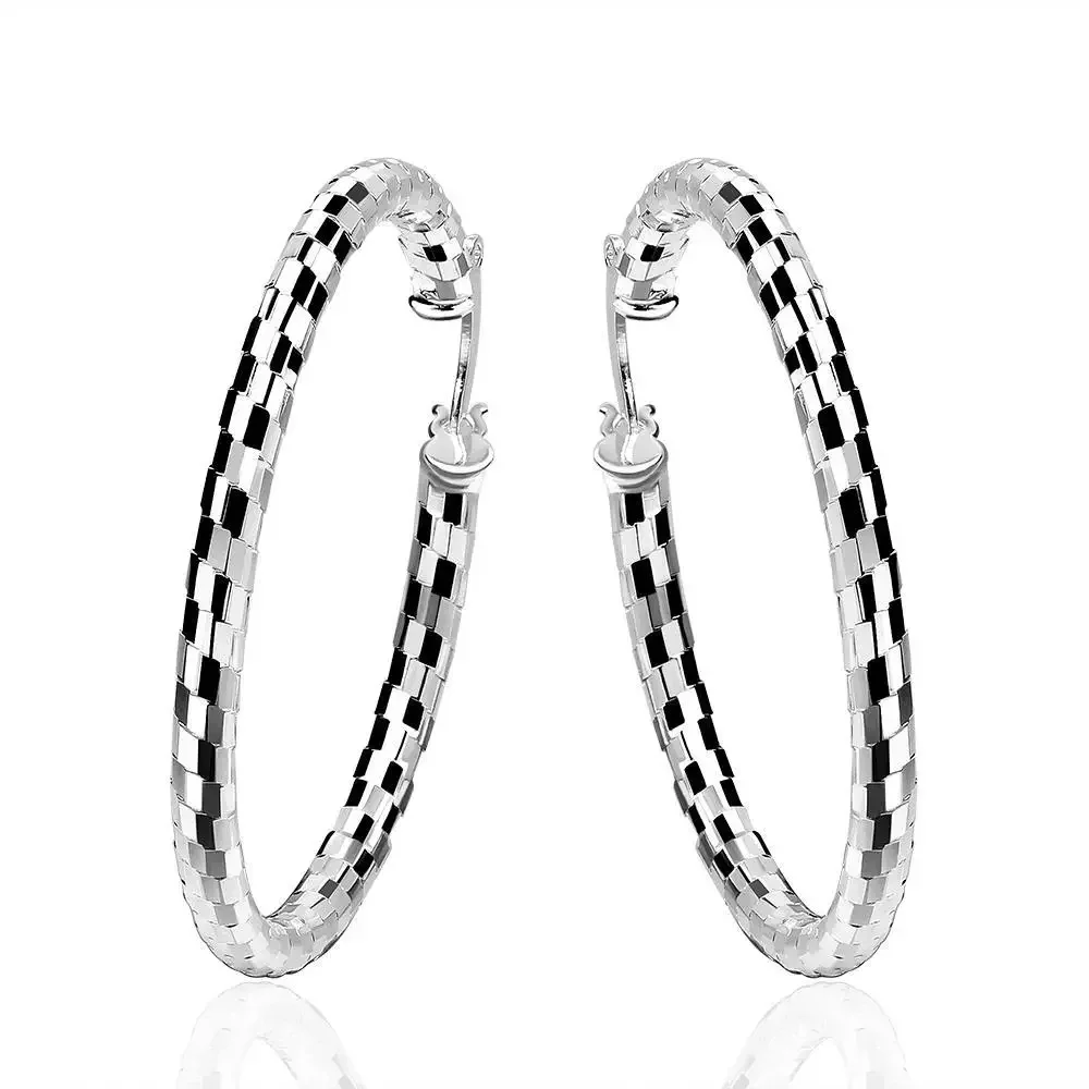 

Wholesale 925 Sterling Silver Women Wedding Earring Jewelry Round Big Circle Girl Gift Cute Fashion Christmas Couple Hot Hoop