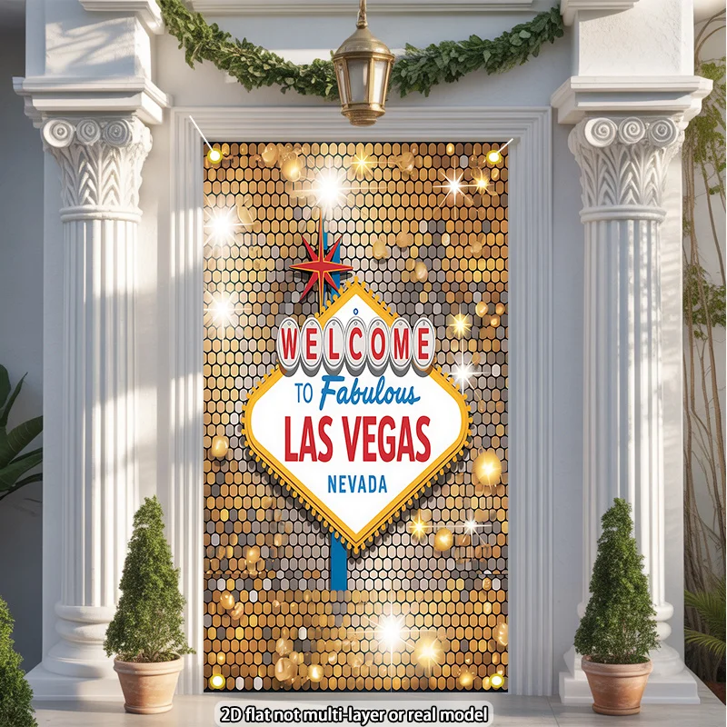 2D plane, 1 large Las Vegas welcome sign banner - iconic style curtainXY