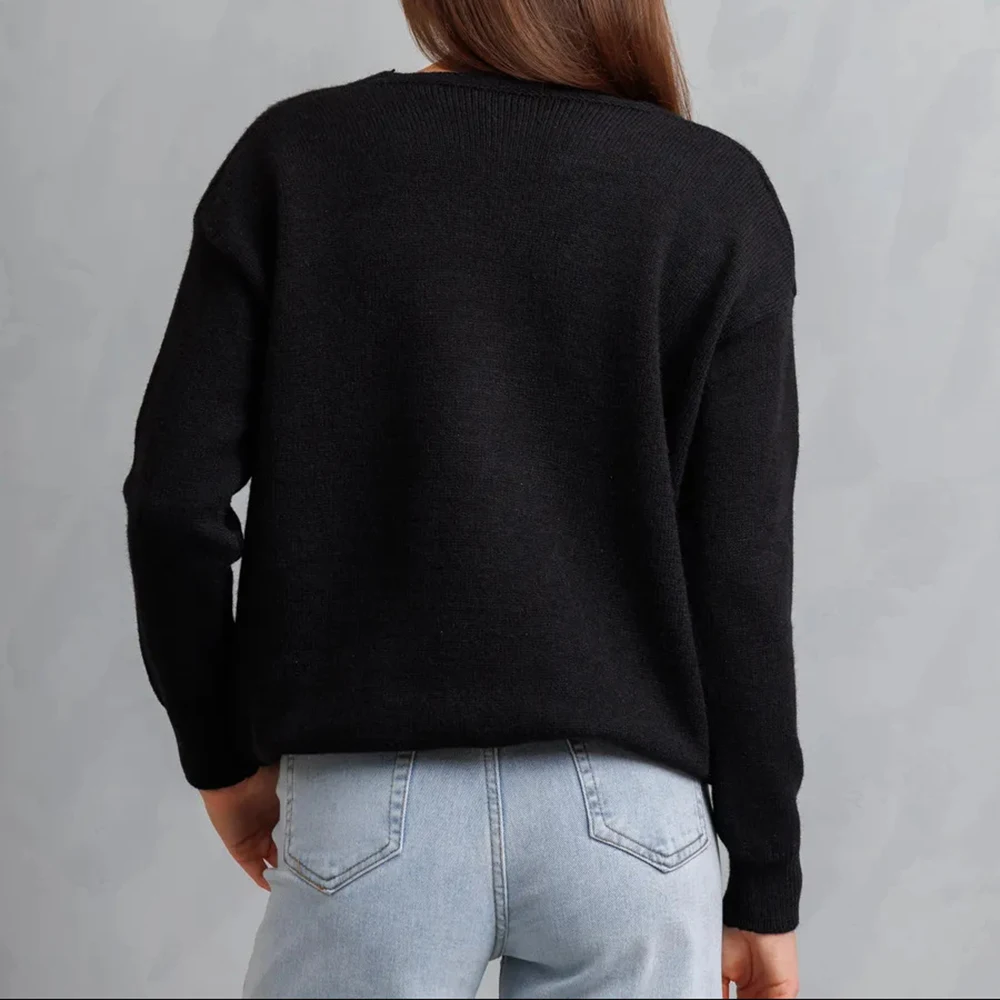 الصلبة اللون محبوك سترة مفتوحة المرأة فضفاضة عارضة سترة برقبة على شكل حرف V الخريف الشتاء نمط جديد