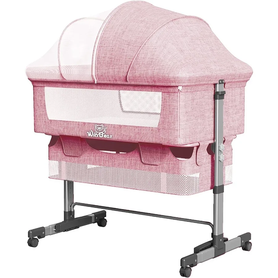 

Baby Bassinet Bedside Sleeper 3 in 1 Bedside Crib Adjustable Portable Bed for Infant Baby Newborn with Mosquito Nets Large Stor