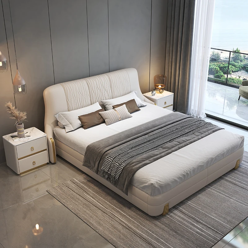 Modern Luxury Wooden Bedroom Furniture Soft Up-holstered Beds king Size Double Bed Frame Set with Storage Best High End Design