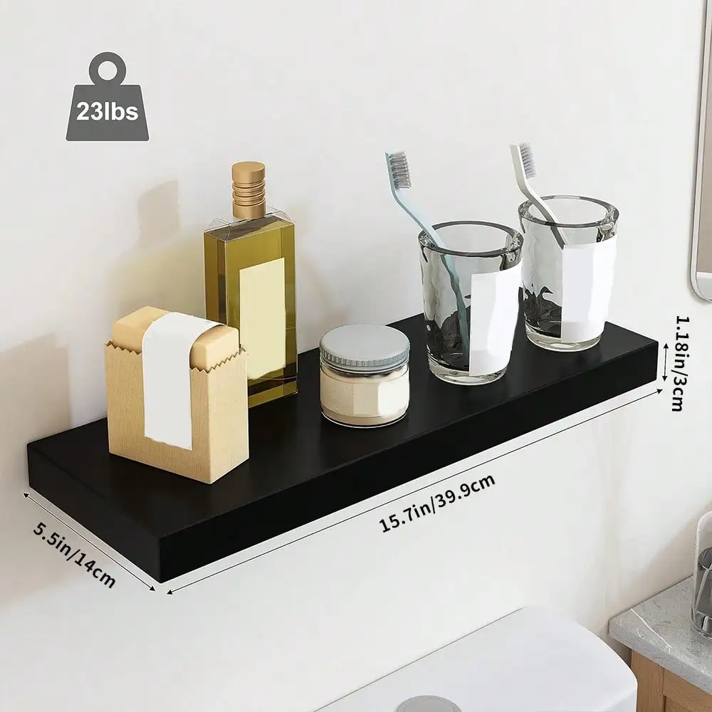 5-Pcs Floating Shelves for Wall, Black Wall-Mounted Shelves with Invisible Brackets for Bathroom, Living Room, Bedroom, Kitchen,