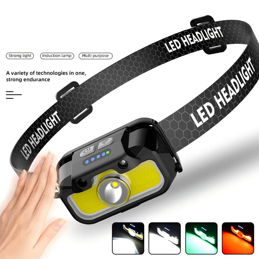 

LED Motion Sensor Headlight USB Rechargeable Outdoor Headlamp Adjustable Camping Search Light for Running Jogging Fishing