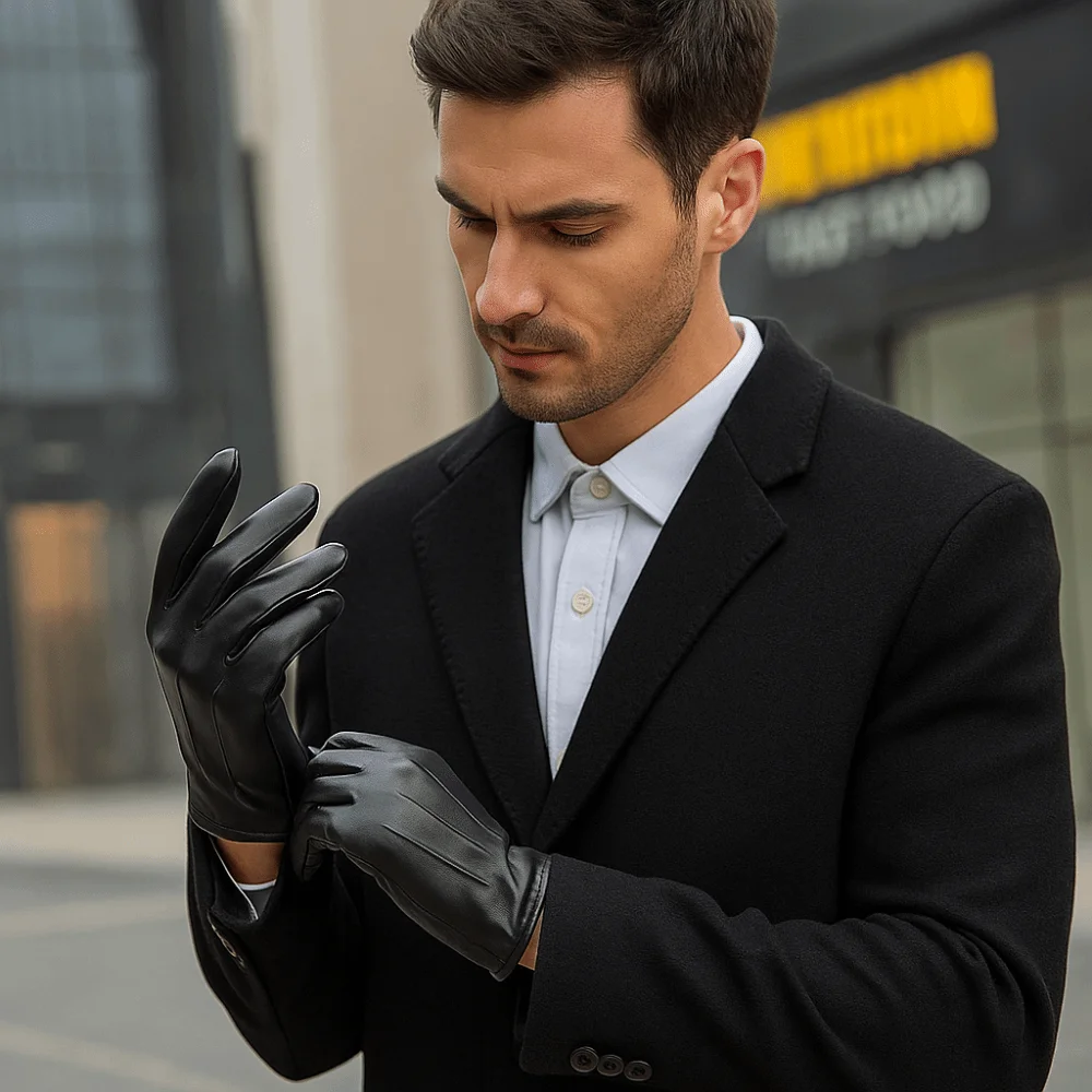 Simple Black Driving Gloves Punk Anti-Slip Full Finger Mittens Gothic Cool PU Leather Gloves Motorcycle Riding