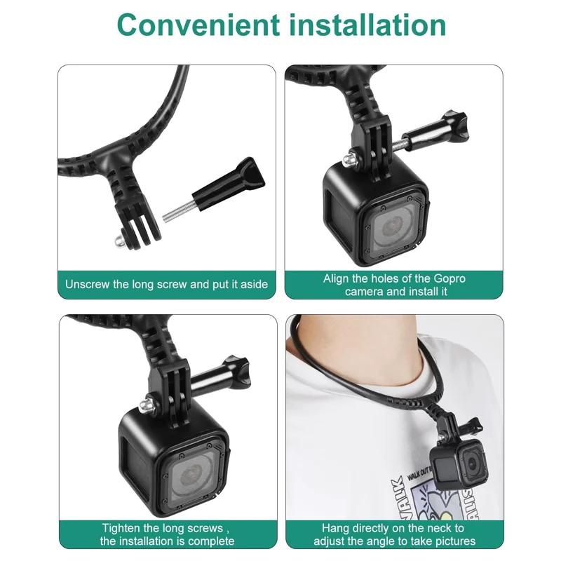 Adjustable Neck Mount Necklace Holder For GoPro Hero 12 11 10 9 8 7 6 5 4 Insta360 X2 X3 DJI Osmo Action Camera Accessories