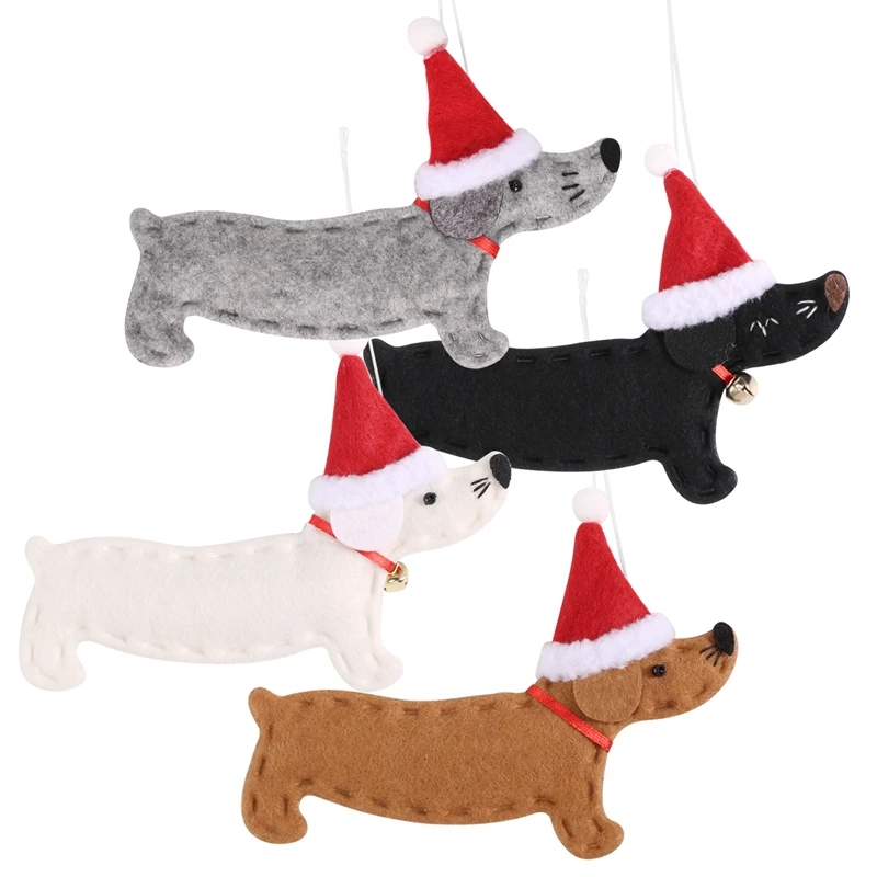 4Pcs Christmas Ornaments Xmas Gift Dachshund Christmas Tree Decoration Doll Pendant Hang Decorations For Home