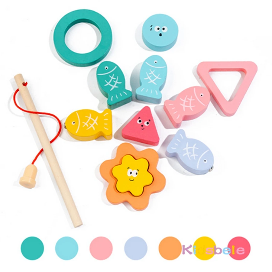 شكل اللون المعرفي مونتيسوري خشبية المغناطيسي الصيد تعلم لعبة تعليمية هدية عيد ميلاد للأطفال لعبة التدريب التركيز