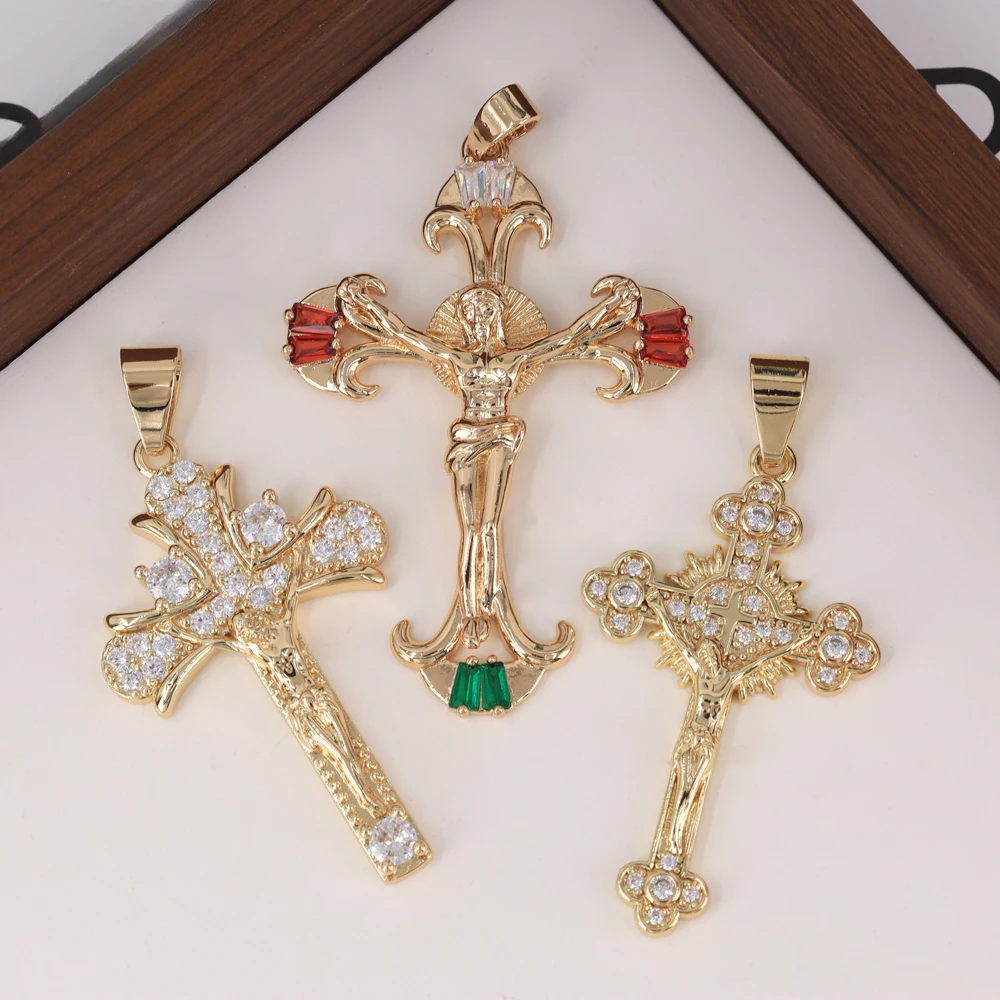 Colgante De Cruz De diamante De circonita cristiana, joyería religiosa exquisita, Oro Laminado, 18k, venta al por mayor De la suerte