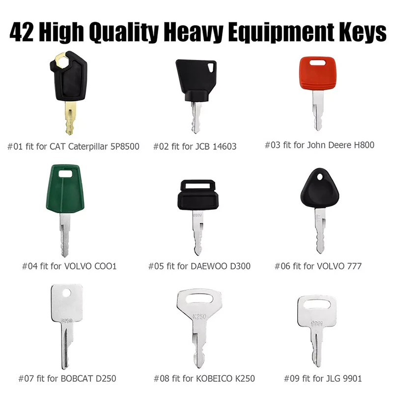 42 Key Heavy Equipment for Construction Ignition Key for for caterpillar for jcb for yanmar for kobelco for hitachi for komatsu