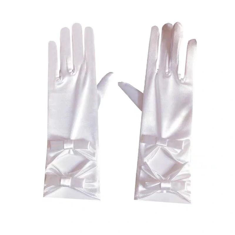 New White Satin Women Gloves For Wedding Party Satin Bow Wrist Length Bridal Accessory Evening Prom Glove перчатки свадебные